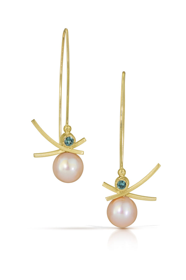 Peach and Blues Earrings (long)